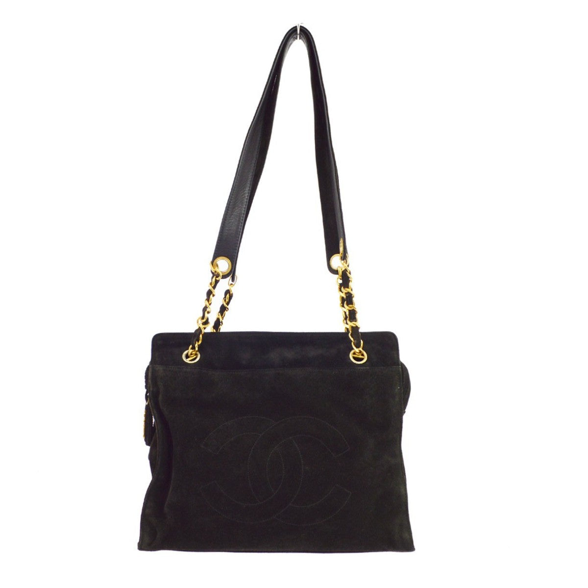 Chanel Black Suede Chain Toto Shoulder Bag