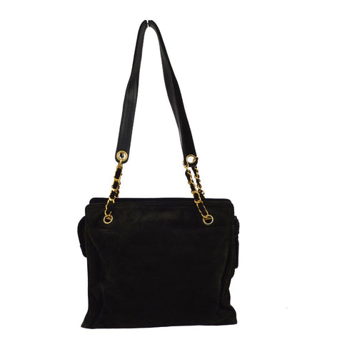 Chanel Black Suede Chain Toto Shoulder Bag