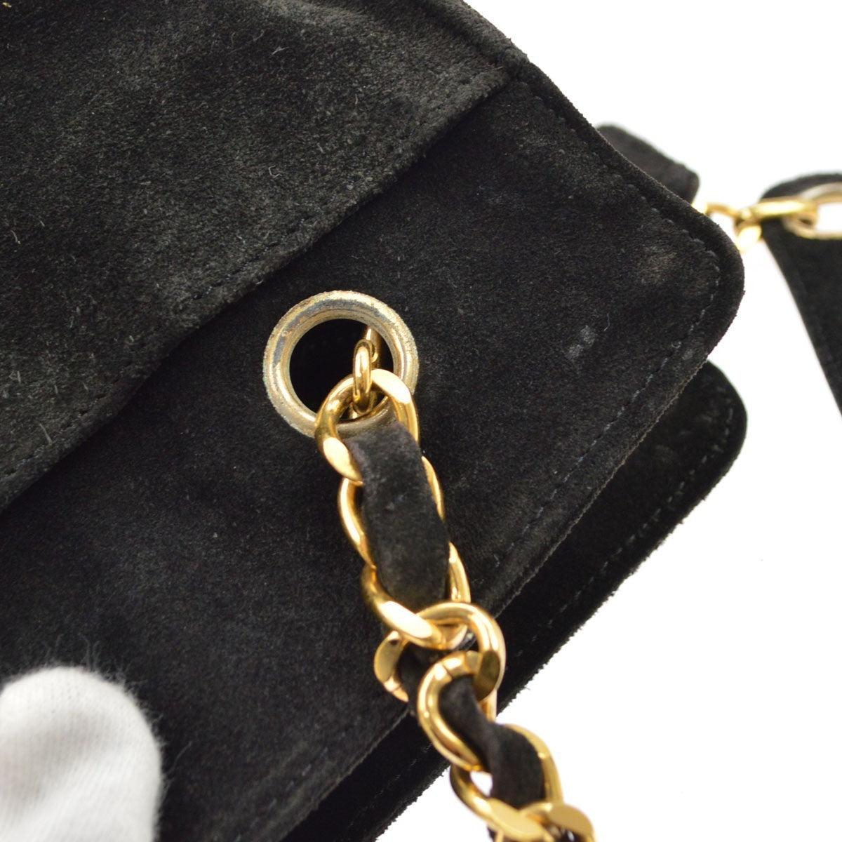 Chanel Black Suede Chain Toto Shoulder Bag