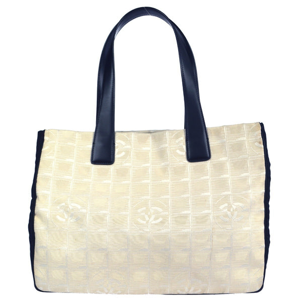 Chanel White Jacquard Nylon Travel Line Tote Handbag