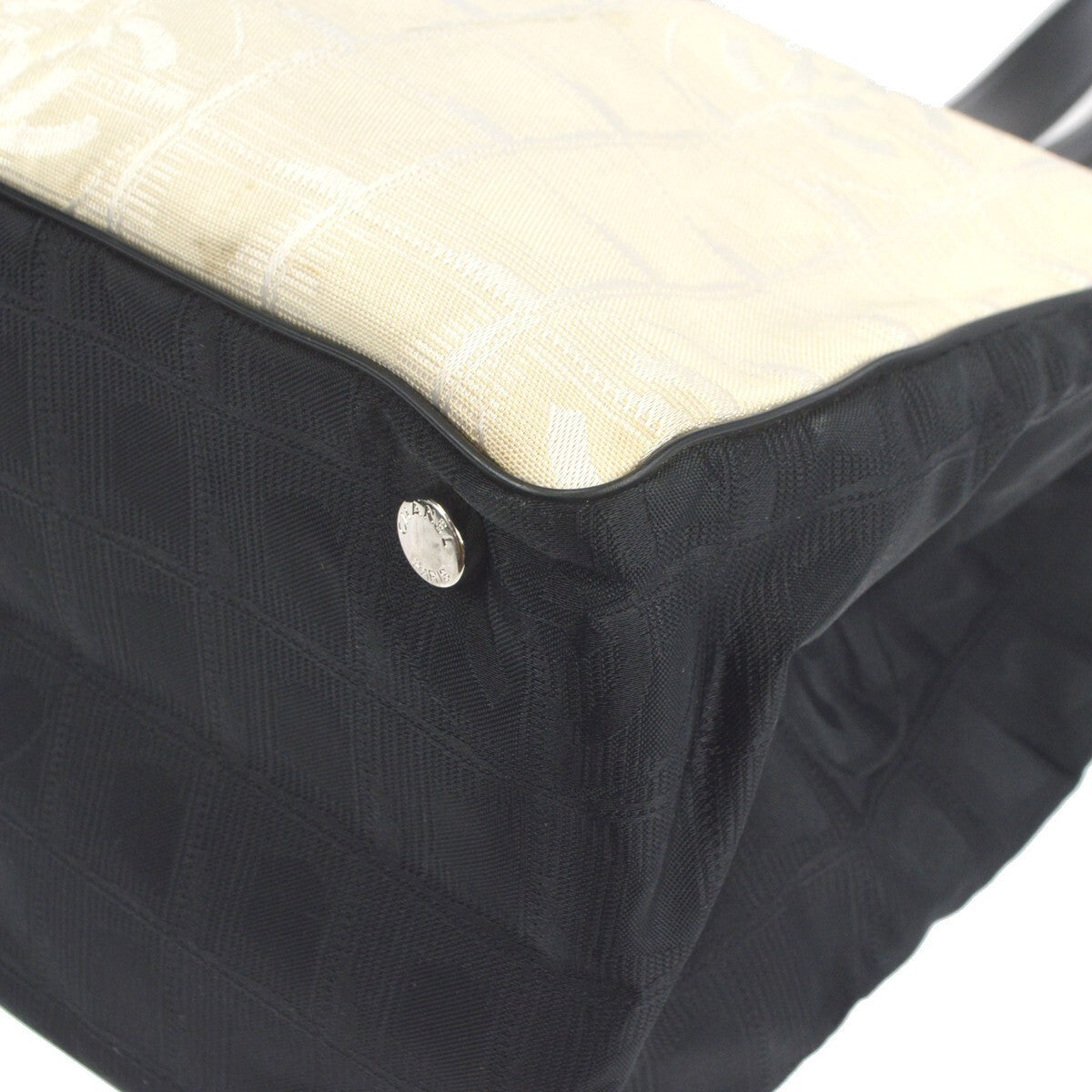 Chanel White Jacquard Nylon Travel Line Tote Handbag