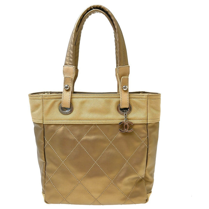 Chanel Gold Canvas Paris-Biarritz Tote PM Handbag