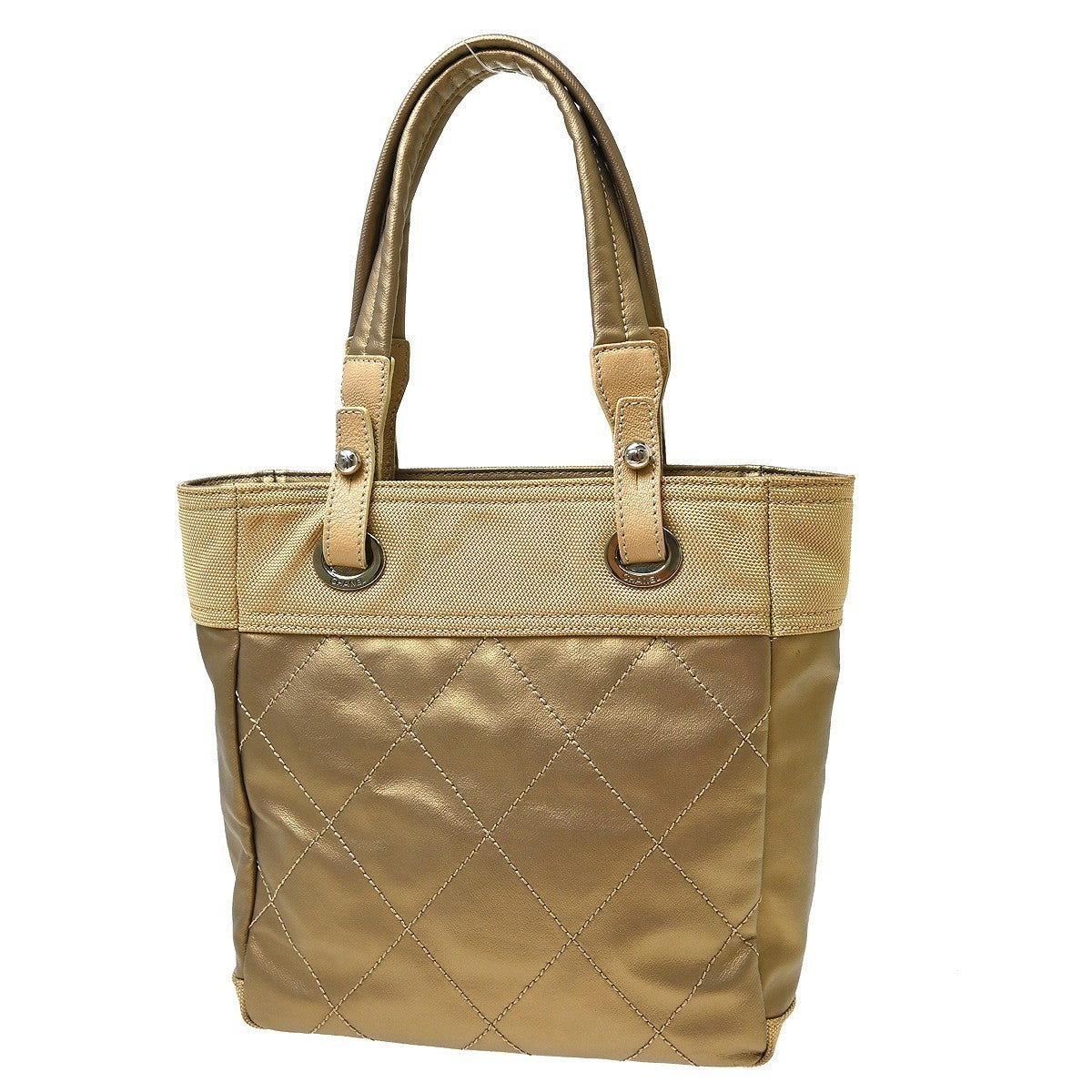 Chanel Gold Canvas Paris-Biarritz Tote PM Handbag