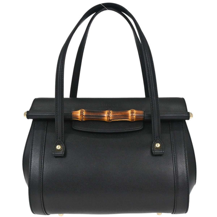 Gucci Black Leather Bamboo Handbag