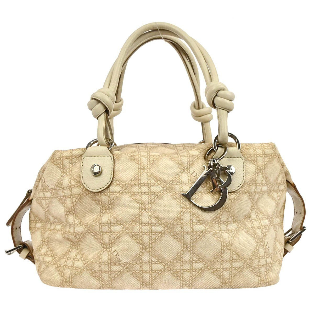 Christian Dior Beige Canvas Cannage Handbag