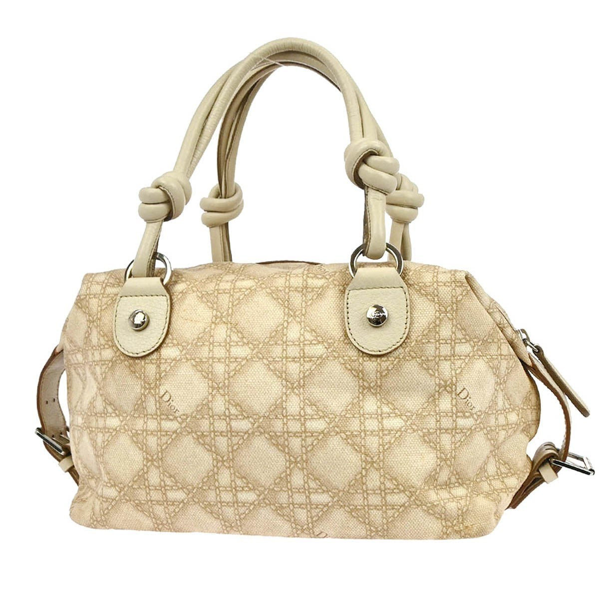 Christian Dior Beige Canvas Cannage Handbag