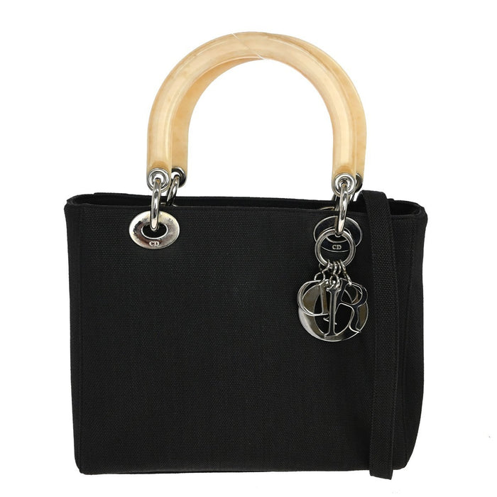 Christian Dior Black Canvas Lady Dior Cannage 2way Handbag