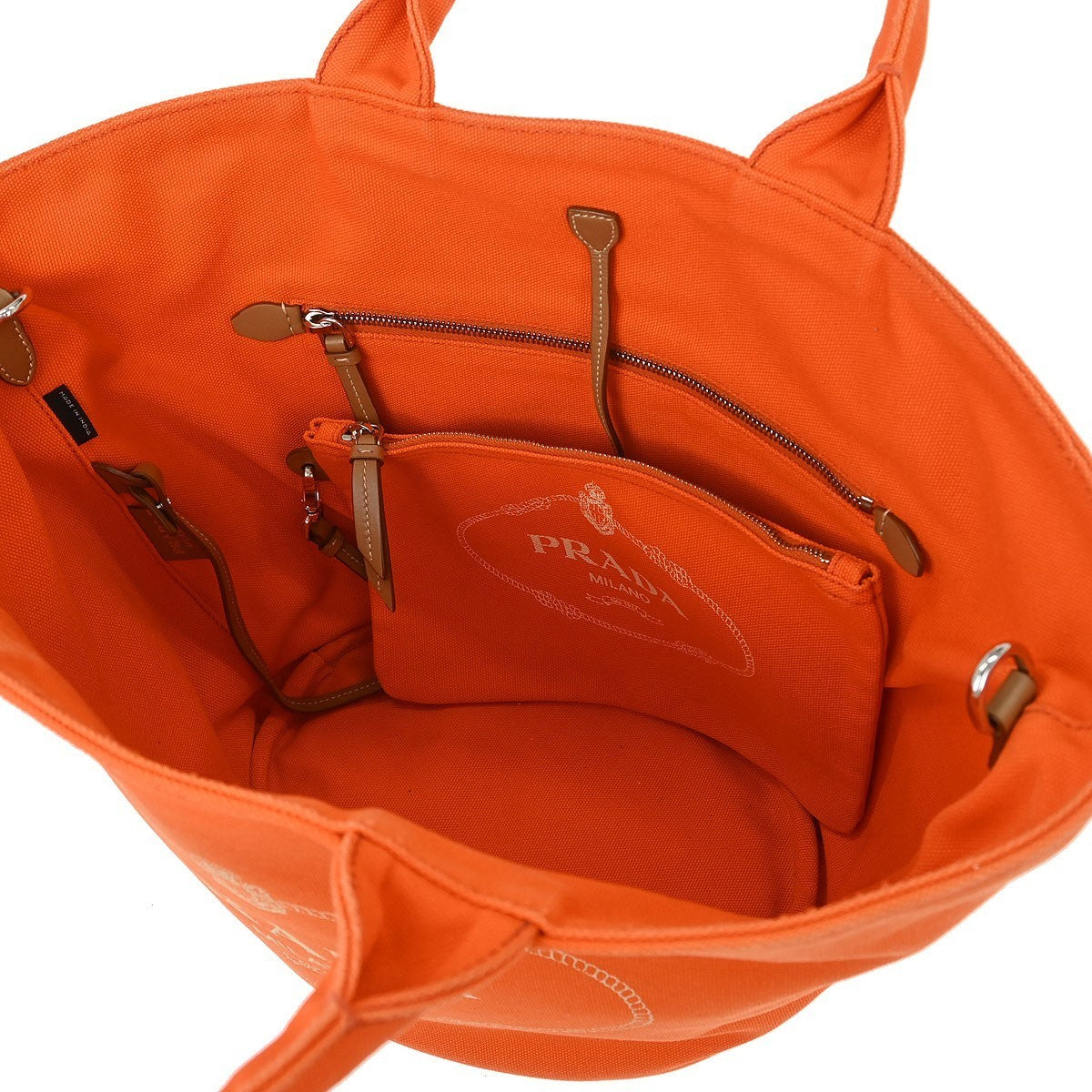 Prada Orange Canvas Canapa 2way Tote Handbag