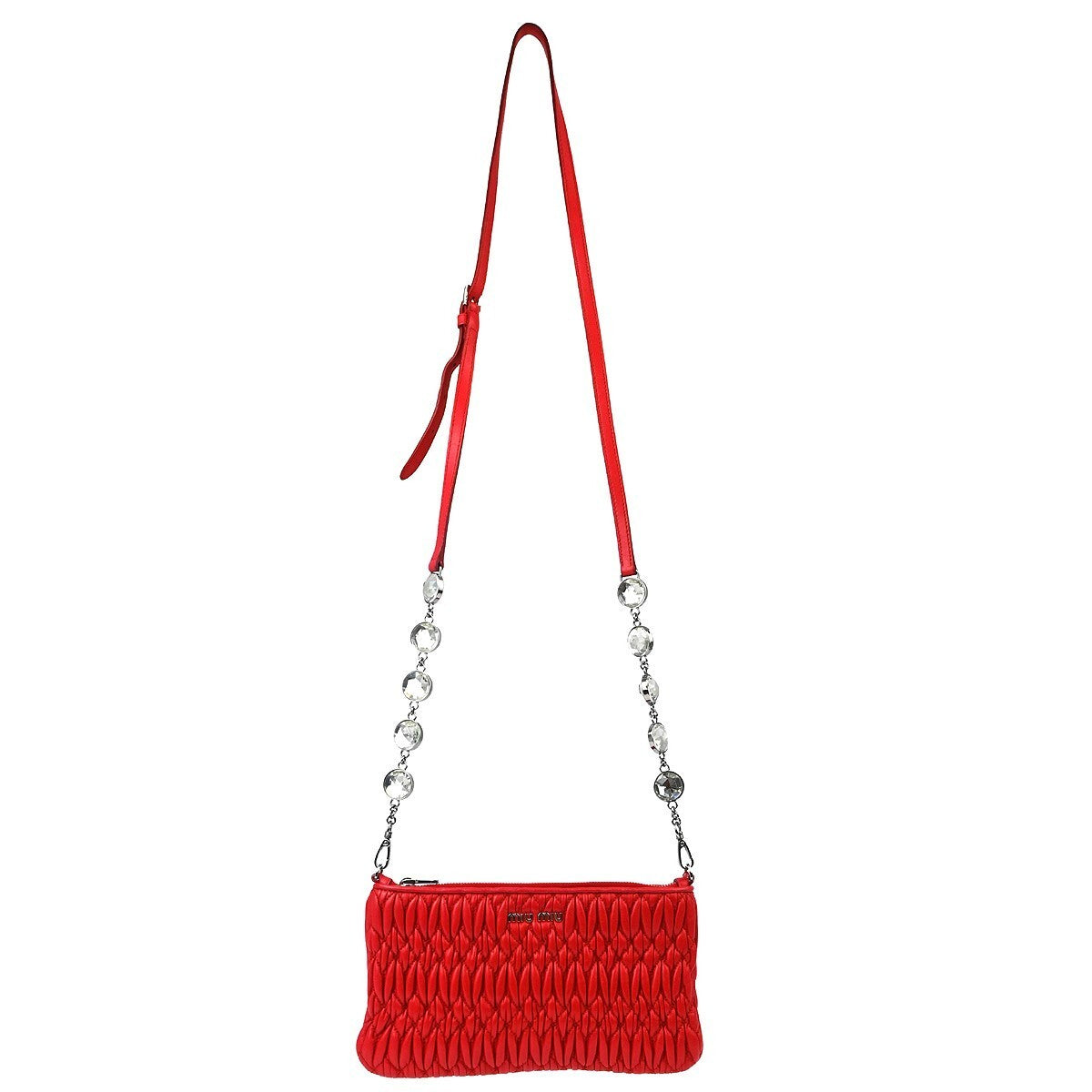 Miu Miu Red Lambskin Matelasse Crossbody Bag
