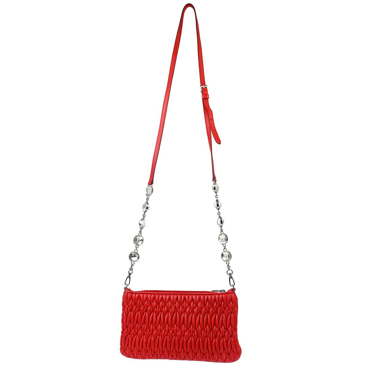 Miu Miu Red Lambskin Matelasse Crossbody Bag